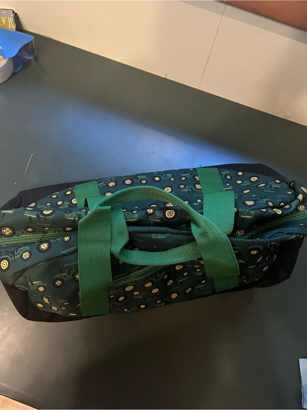 John Deere Green and Black Kids Duffel Bag with Tractor Wheel Pattern